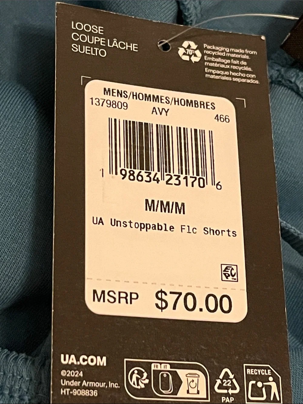Under Armour Unstoppable Shorts Mens M Fleece 1379809 blue zip pocket NWT $70